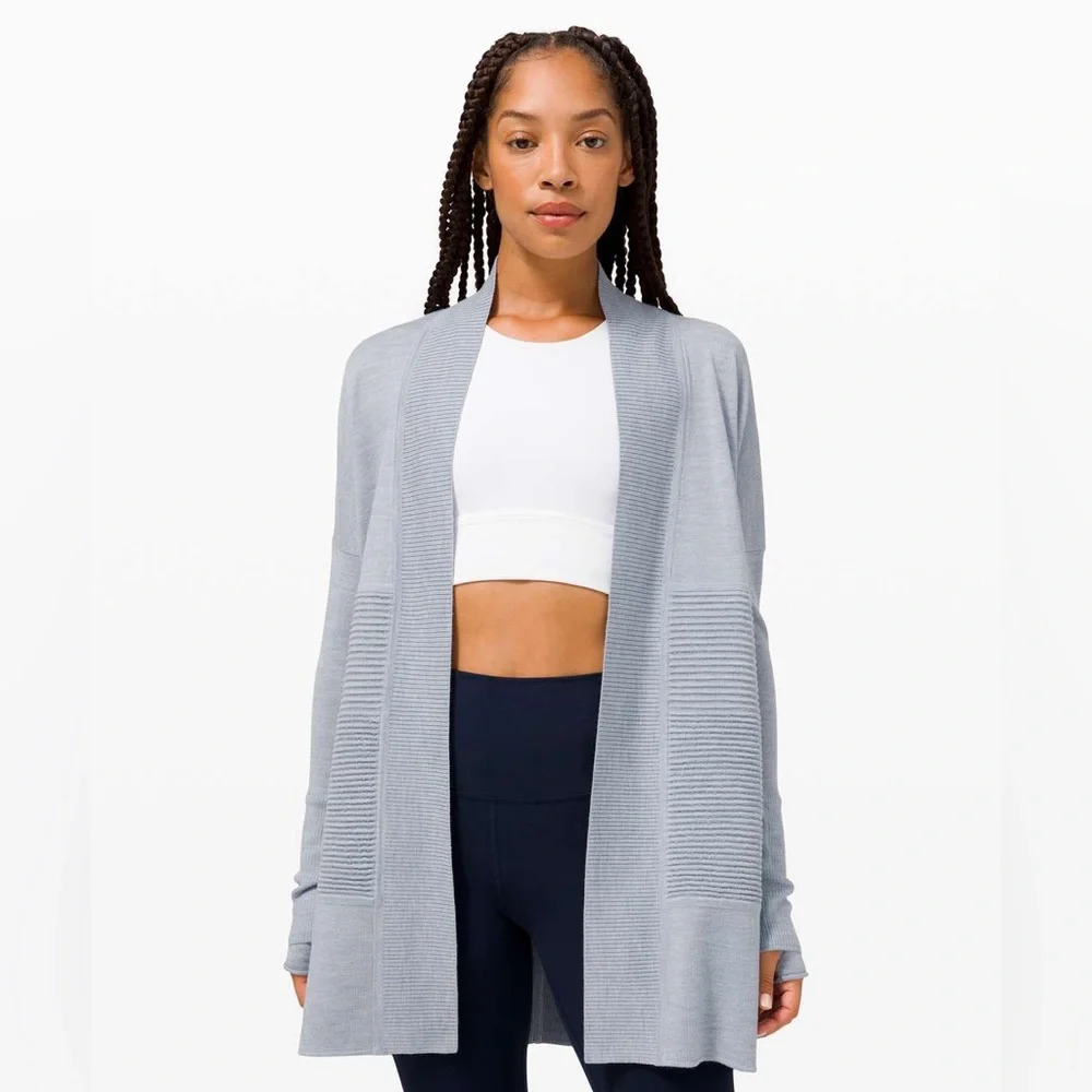 Lululemon Sit in Lotus Sweater Grey Size Small S 100% Merino Wool Wrap Top